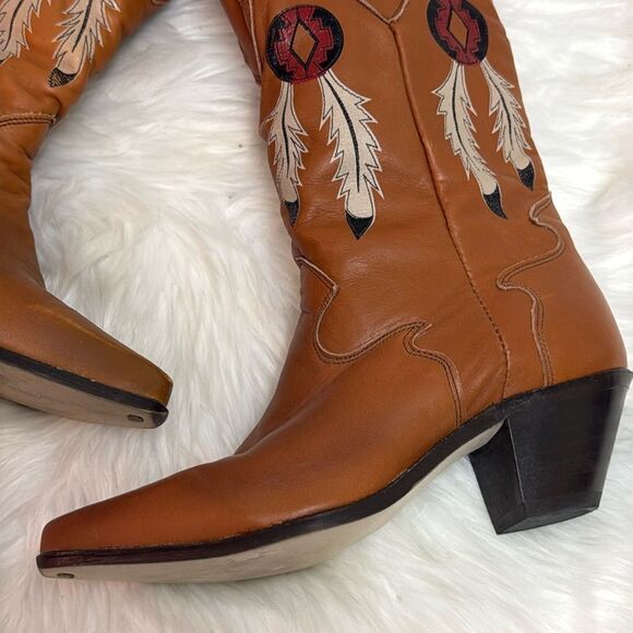 Vintage Real Leather Cowboy Boots Dream Catcher Festival Rave Burning Man A22 - Picture 3 of 15